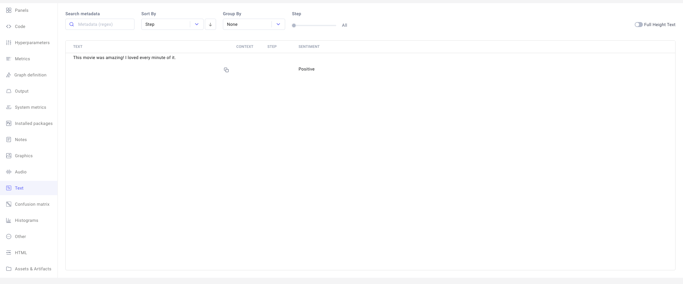 Example of Text tab