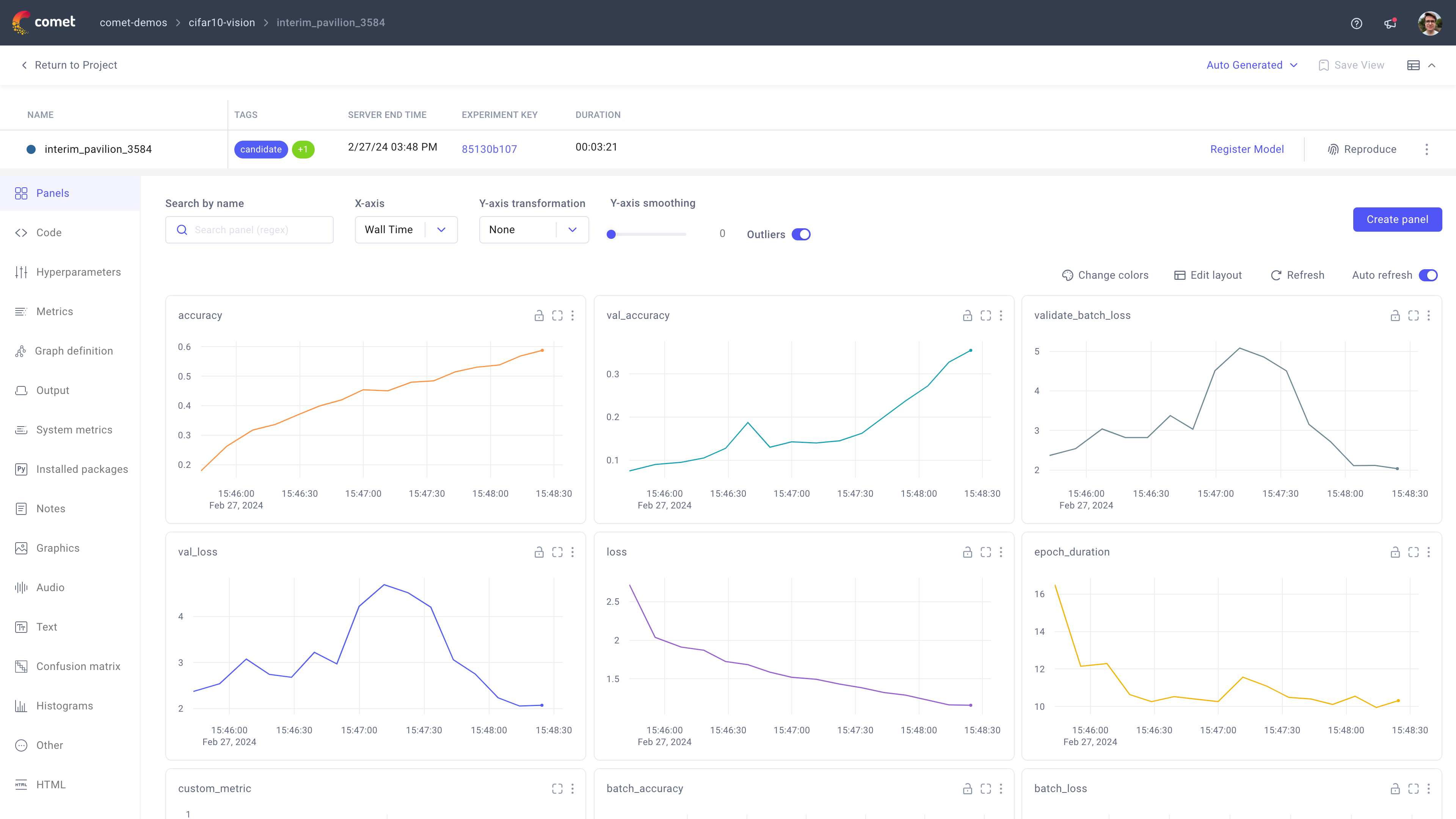 Example Metrics tab